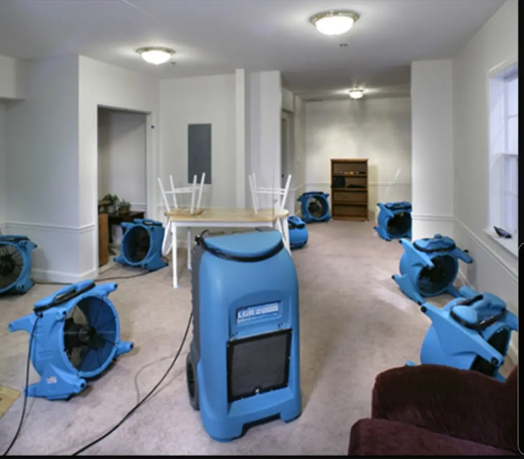 Air movers and dehumidifier setup for Water Damage Restoration in Kirkland